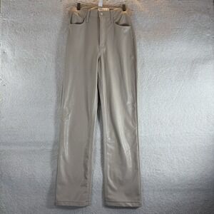 Abercrombie & Fitch 90's Straight Hi Rise Curve Love Faux Leather Pant Tan Sz 25